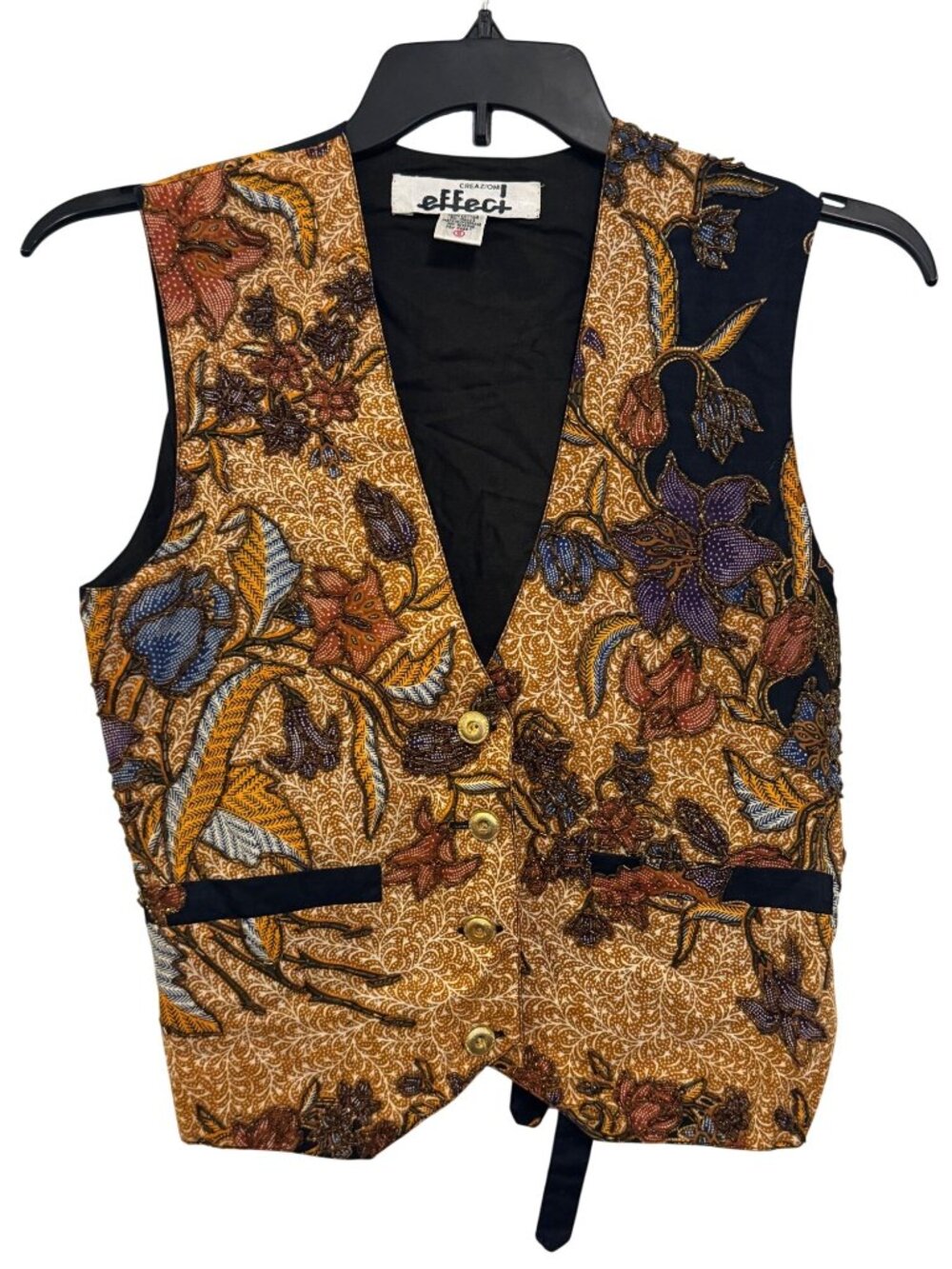 vintage 90s Creazioni Effect Beaded Floral Vest Size S 100% Cotton